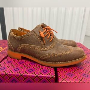 Cole Haan Brown Suede Oxfords with Orange Laces